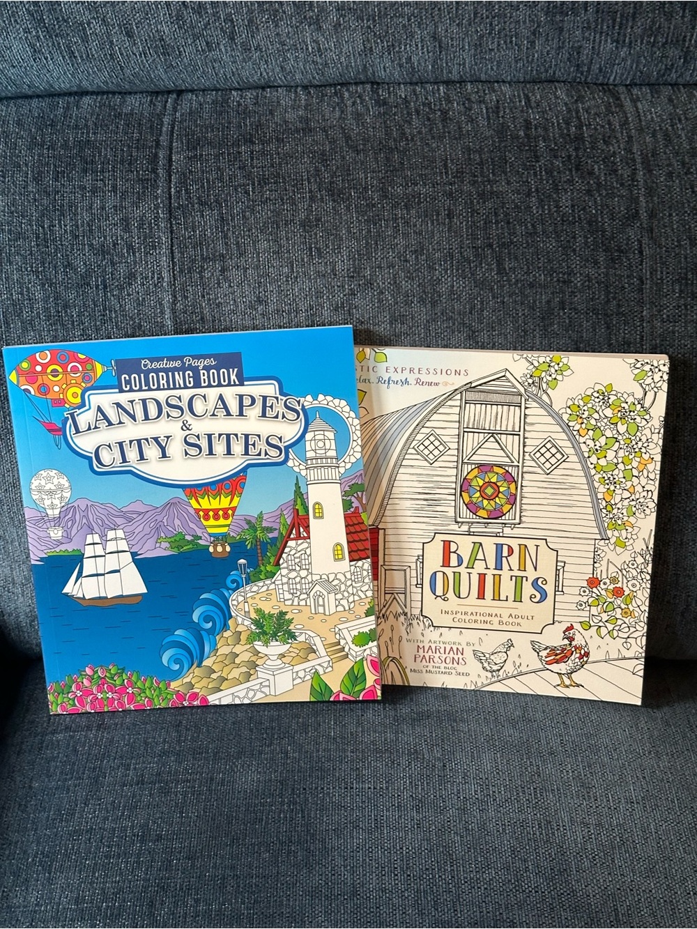 Landscapes & City Sites/Barn Quilts Set of Adult Coloring Books